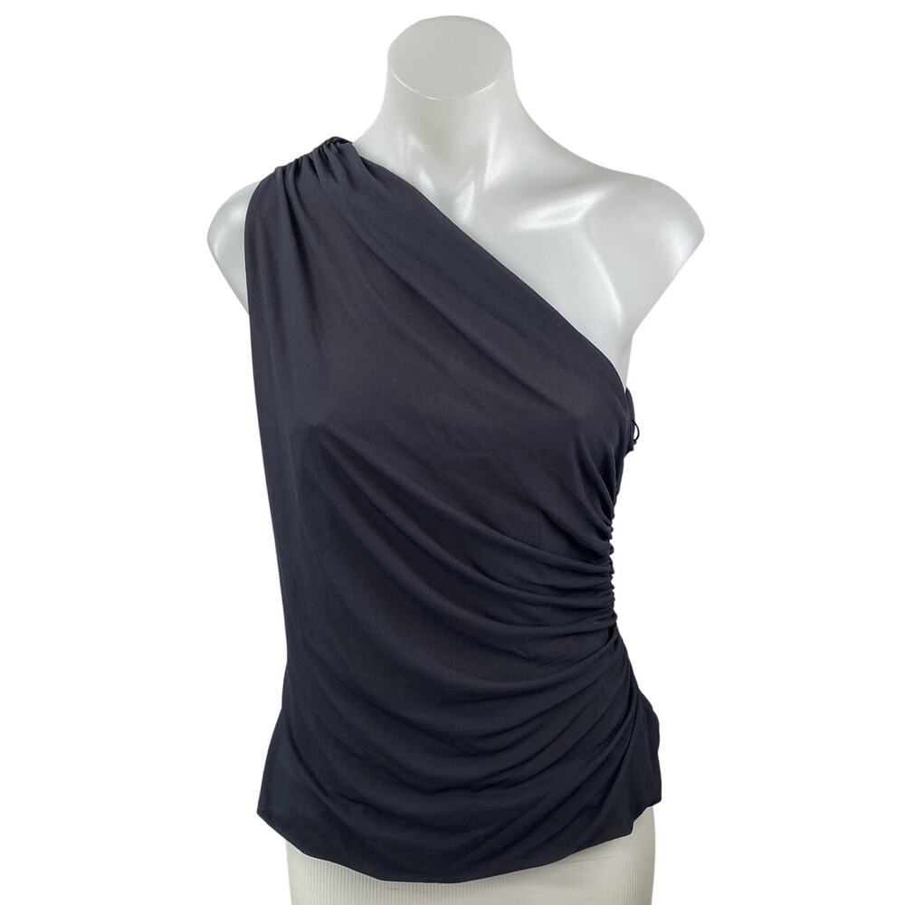 NEW Zara Women's Gray  Ruched One Shoulder Sleeveless Asymmetrical Tank Top Sz L